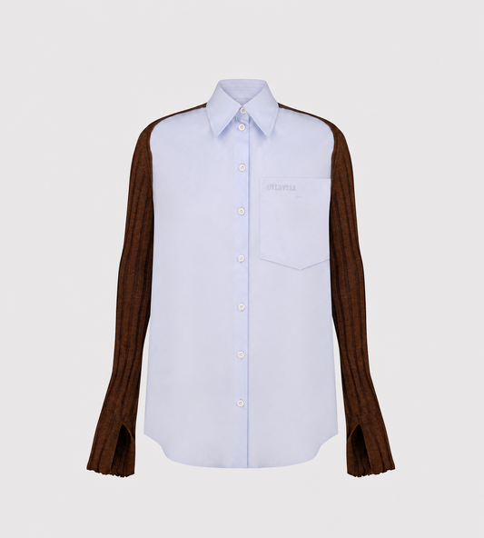 LITKOVSKA - Shirt With Ribbed-Knit Sleeves Blue/Brown