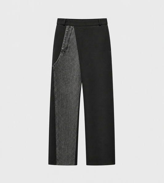 LITKOVSKA - Deconstructed Offset-Zip Pants With Denim Panel Blk/Grey
