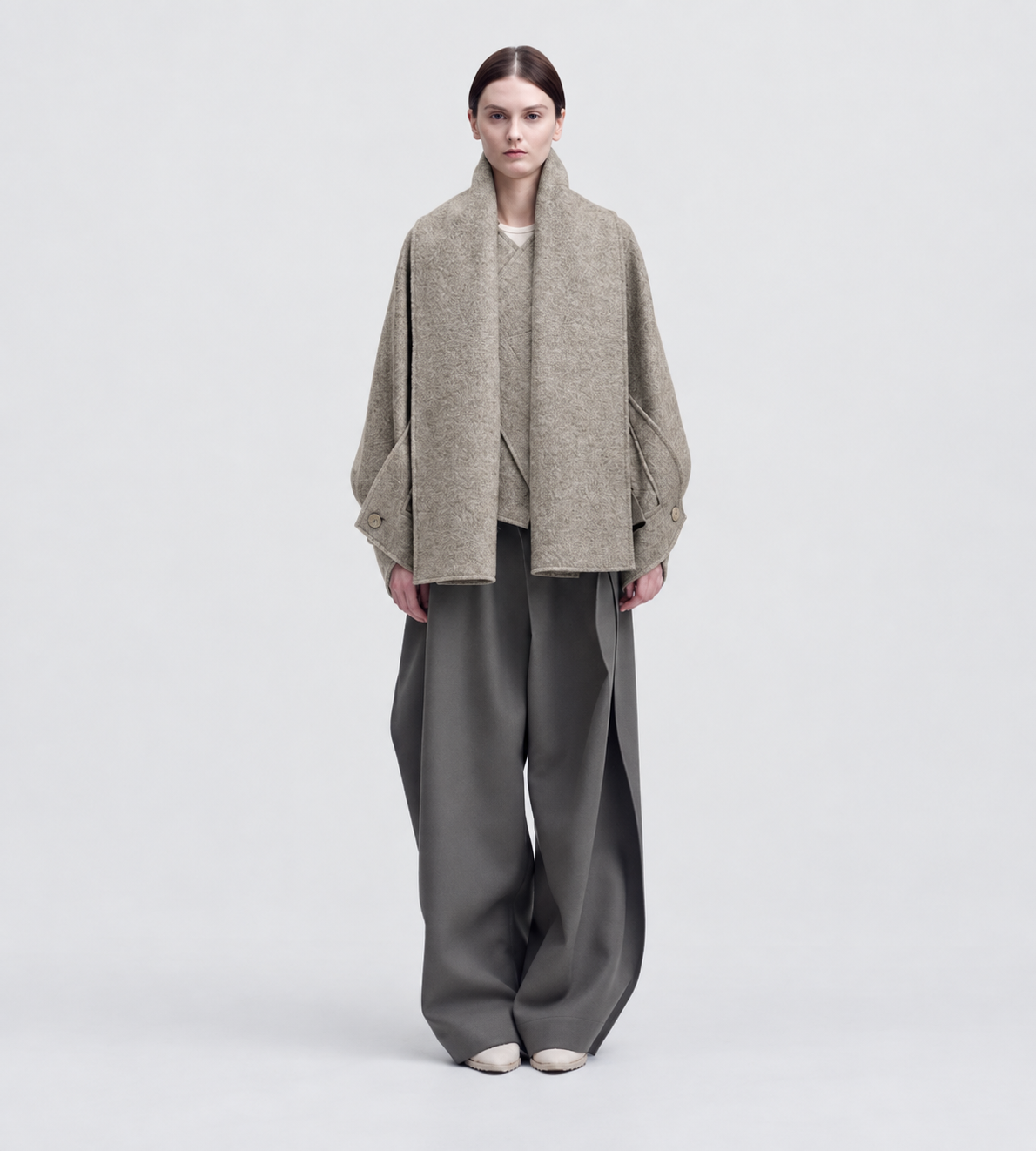 WOOLEN GRANITE Short Coat Beige