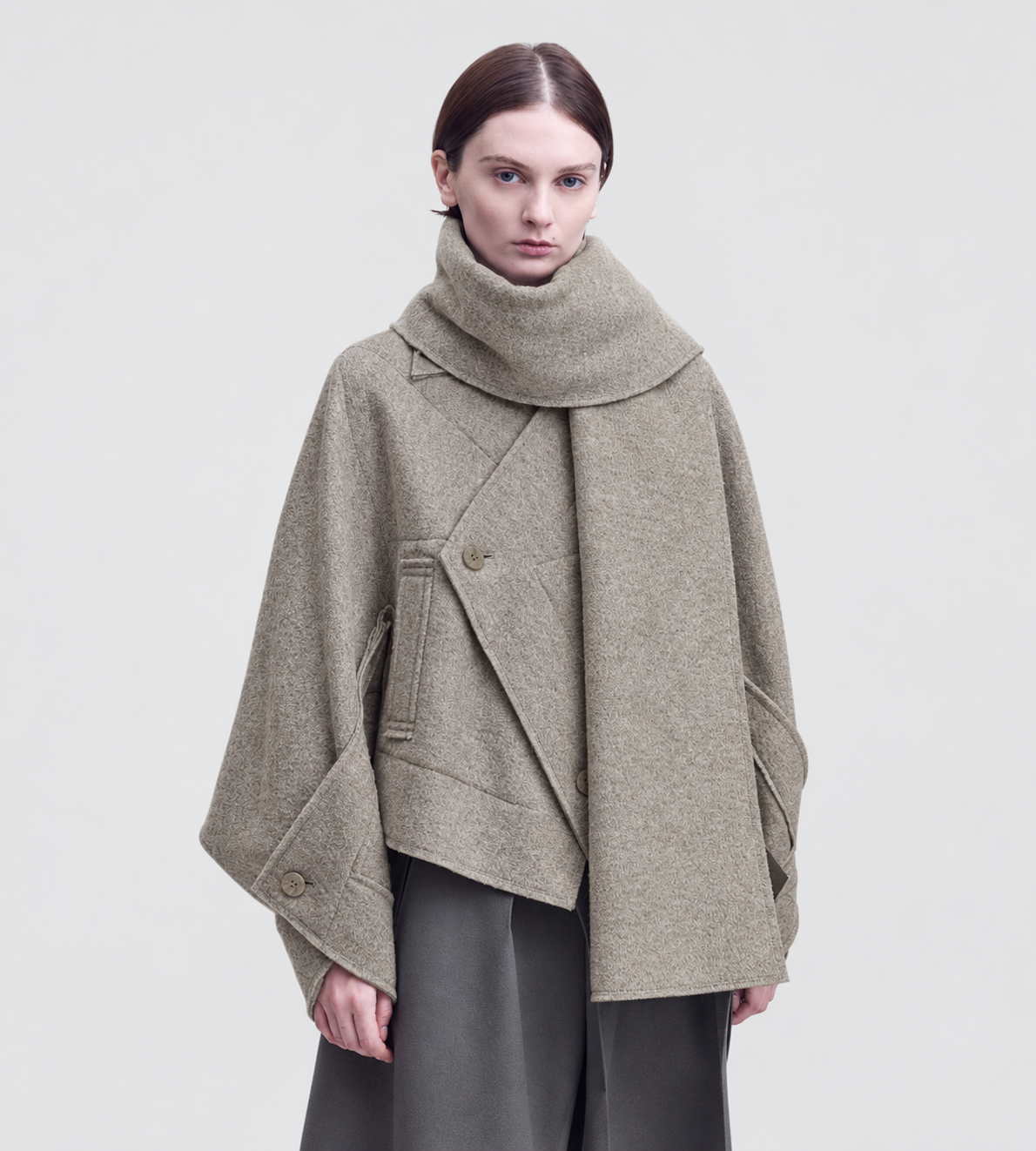 WOOLEN GRANITE Short Coat Beige