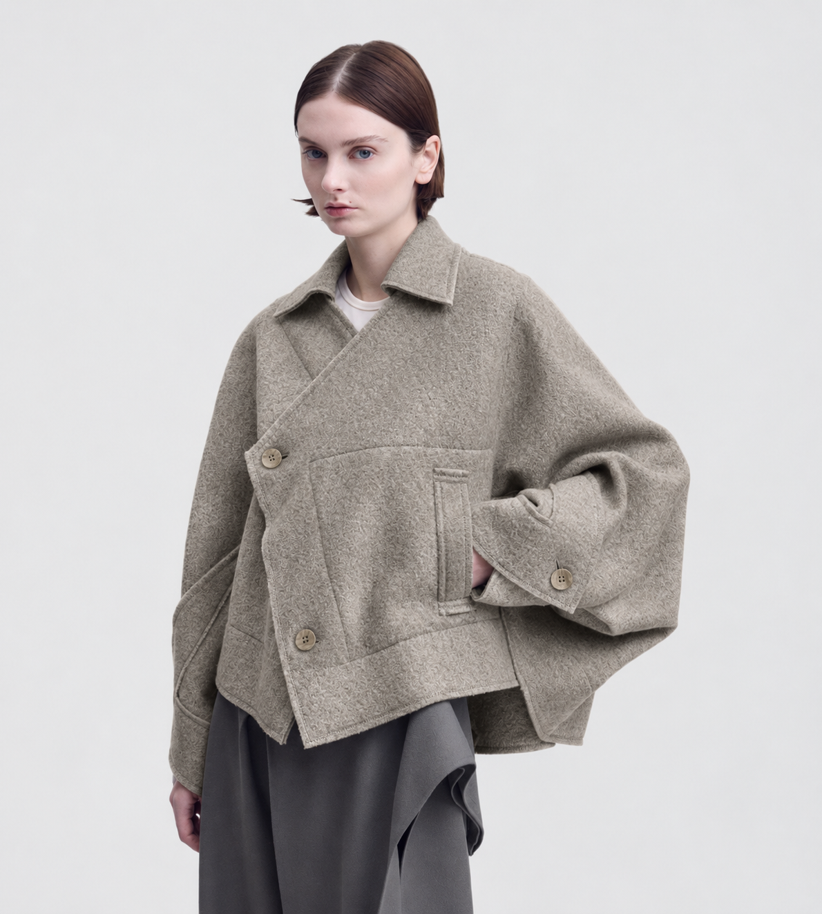 ISSEY MIYAKE - WOOLEN GRANITE Short Coat Beige