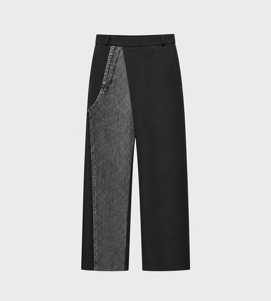 LITKOVSKA - Deconstructed Offset-Zip Pants With Denim Panel Blk/Grey