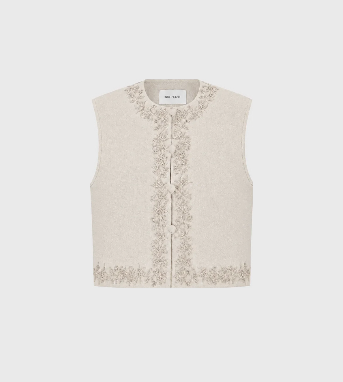 INTO THE EAST - Beige Linen Embroidered Vest Beige