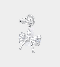 YVMIN - Woven Mini Rabbit Bowknot Pearl Earring Silver