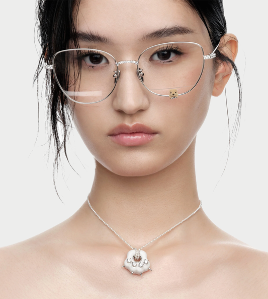 Flocked Bear Decorated Glasses Silver