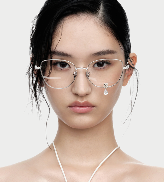 Flocked Bear Decorative Gemstone Pendant Glasses Silver