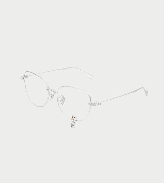 Flocked Bear Decorative Gemstone Pendant Glasses Silver