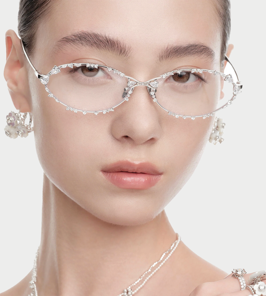 Gemstone-studded Metal-frame Glasses Silver
