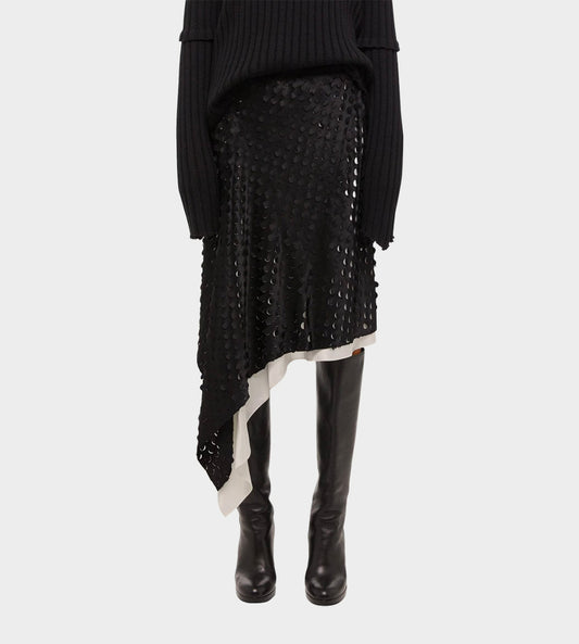HELMUT LANG - Hole-Punched Scarf Hem Skirt Black