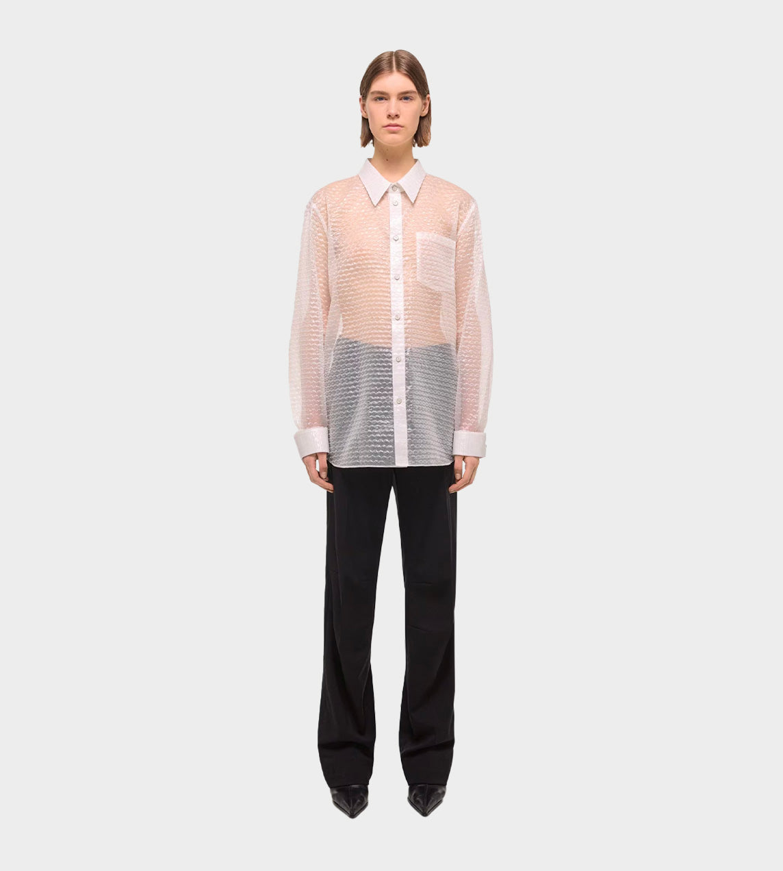HELMUT LANG - Curved Bubble Wrap Shirt White