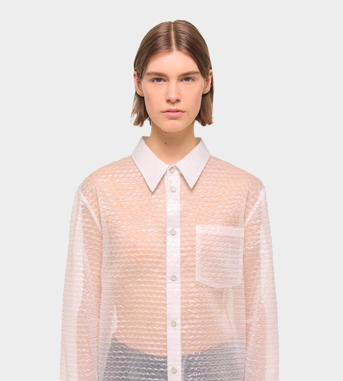 HELMUT LANG - Curved Bubble Wrap Shirt White