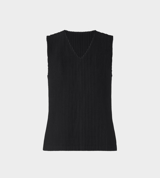 Basic Pleated Sleeveless V-neck Black