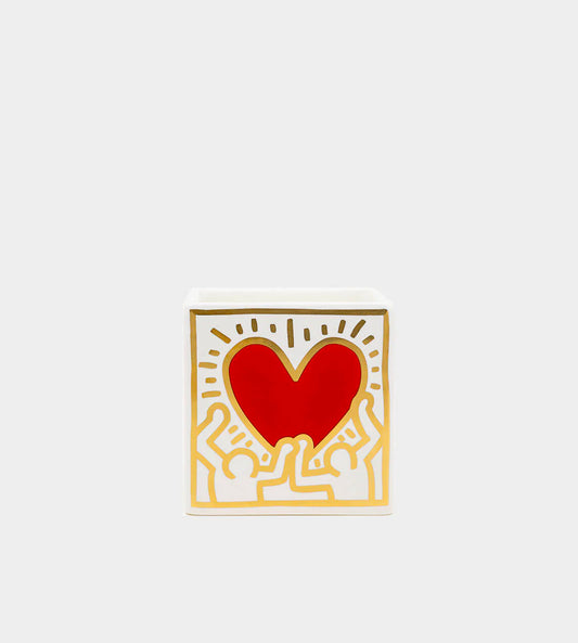 Ligne Blanche - Haring - Red Heart with Gold Pattern Candle