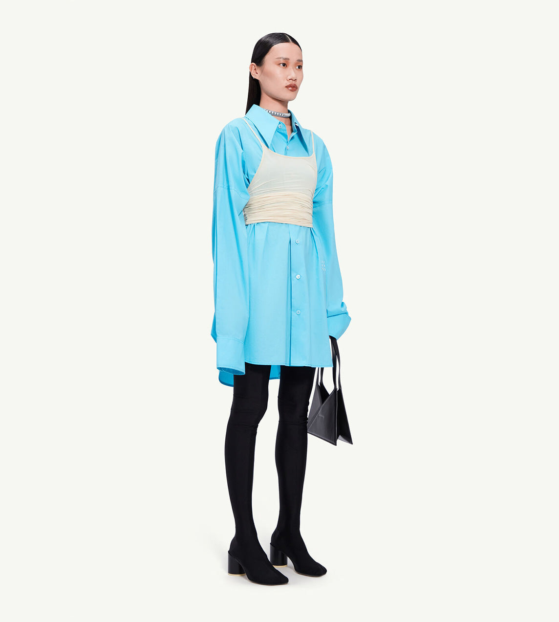 MM6 Maison Margiela - Layered Slip Shirt Dress Turquoise/Beige