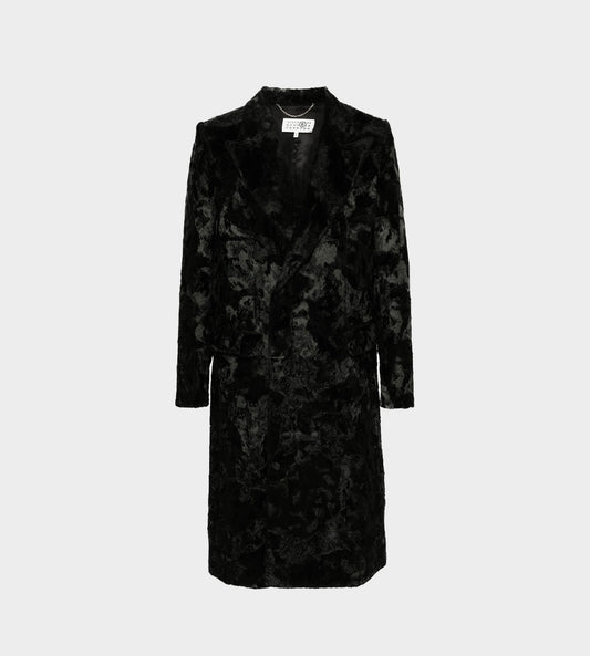 MM6 Maison Margiela - Faux Fur Double-Breasted Coat Blk
