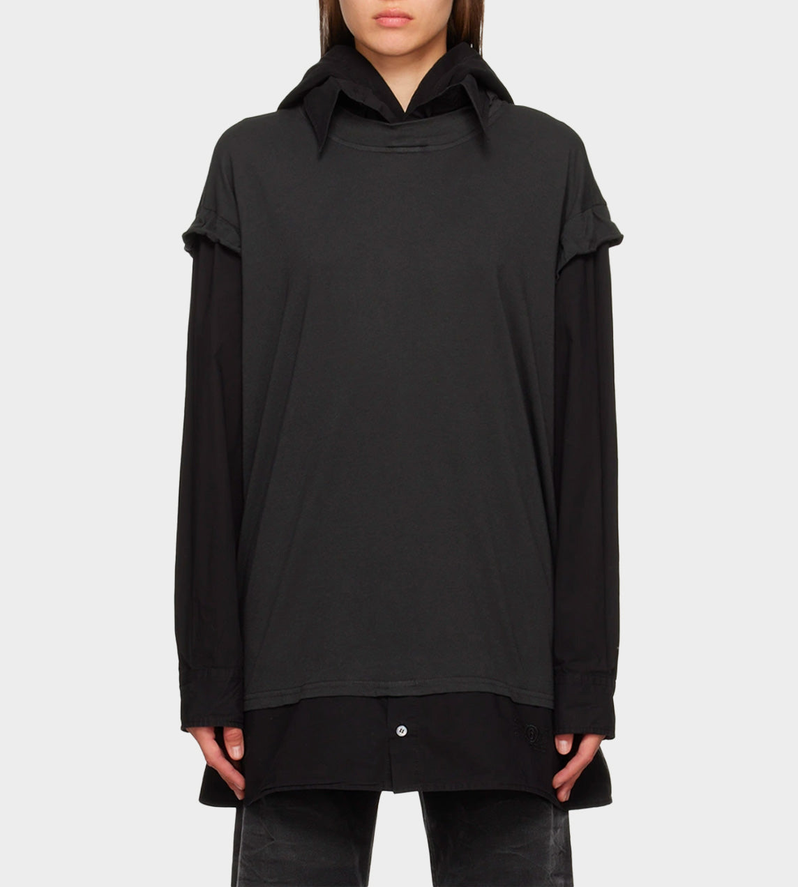 MM6 Maison Margiela - Hood/Collar Layered T-Shirt Black