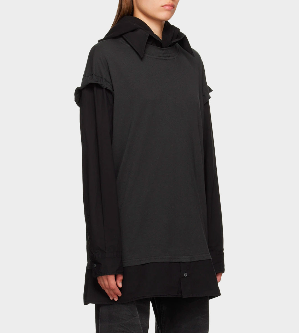 MM6 Maison Margiela - Hood/Collar Layered T-Shirt Black