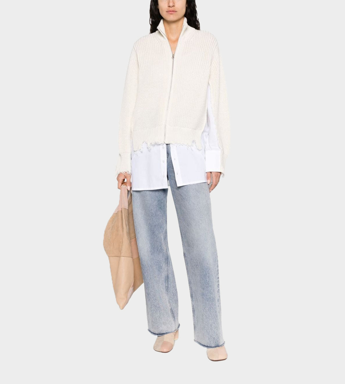 MM6 Maison Margiela - Spliced Zip Front Cardigan Off White