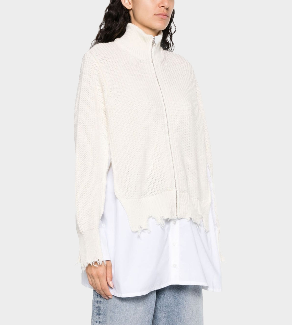 MM6 Maison Margiela - Spliced Zip Front Cardigan Off White