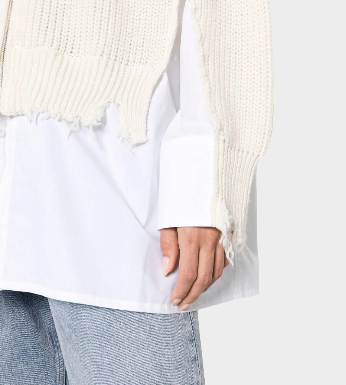 MM6 Maison Margiela - Spliced Zip Front Cardigan Off White