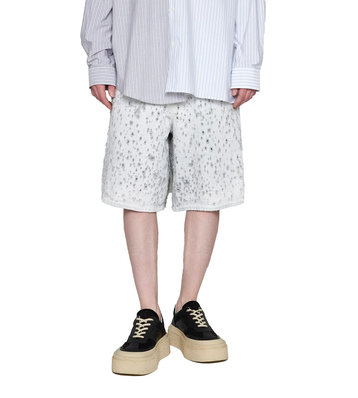 MM6 Maison Margiela - Destroyed Denim Shorts Off-White