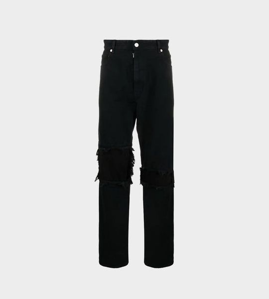 【DISCERNMENT】Destroyed Damage SemiWide Black Denim Jeans DISCERNMENT】Destroyed Damage SemiWide Black Denim Jeans
