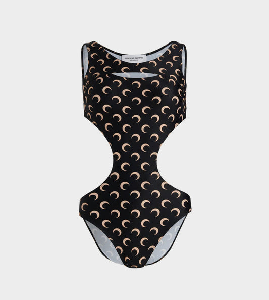Marine Serre - All Over Moon 1Pc Swimsuit Black