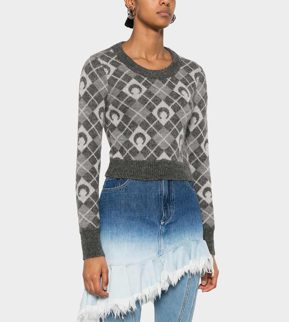 Marine Serre - Moon Argyle Knit Cropped Sweater