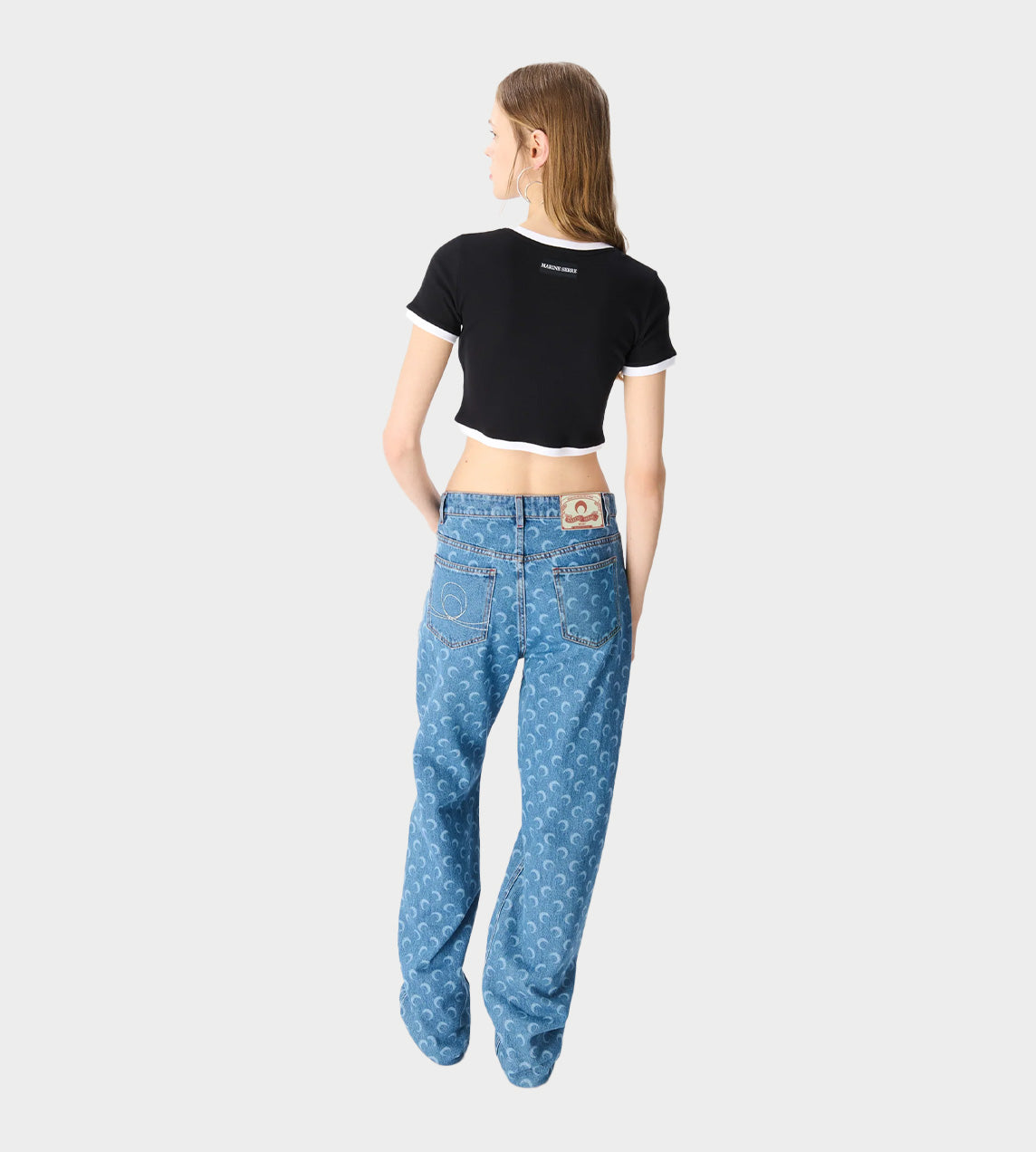 Marine Serre - Moon Logo Ribbed Jersey Cropped Top Blk