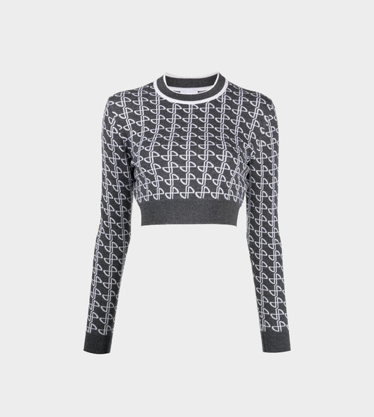 Patou - Cropped Jacquard Sweater Anthracite