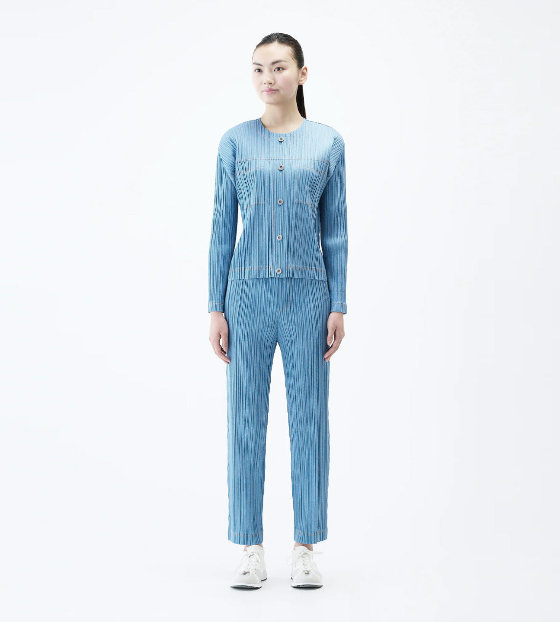 Pleats Please Issey Miyake - Denim-effect Cardigan 