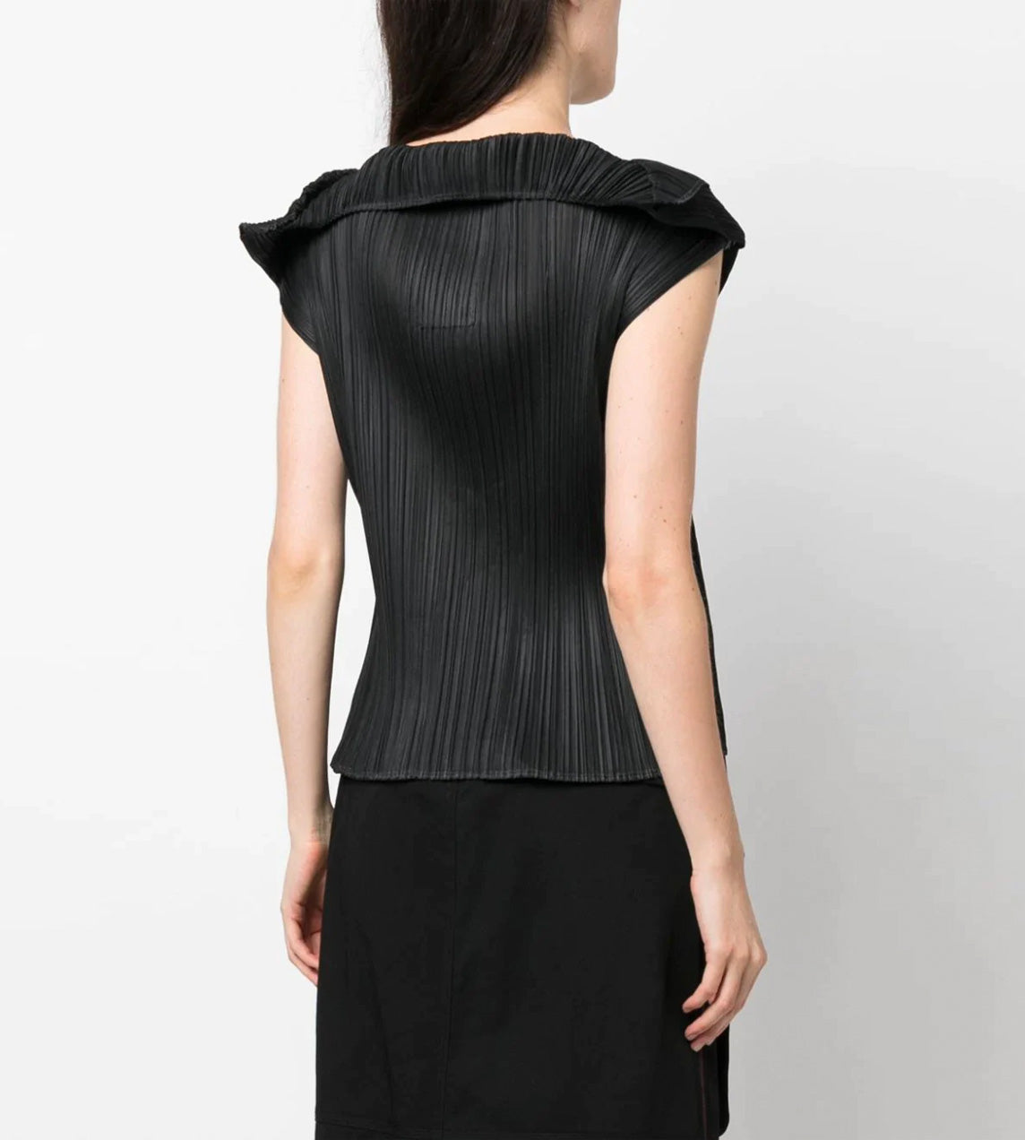 Fold Collar Sleeveless Top Black