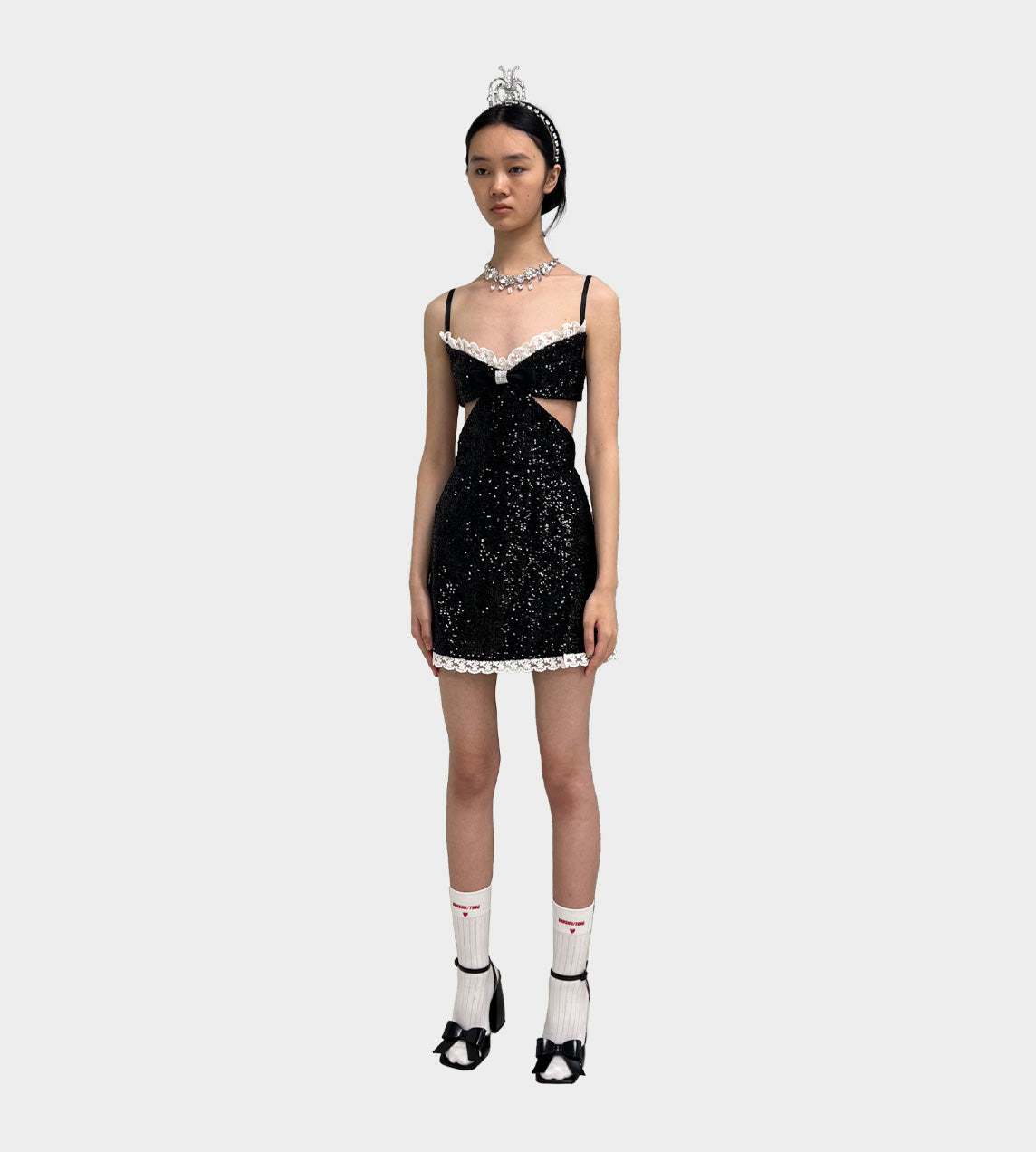 ShuShu/Tong - Lace Trimmed Cut-out Dress Black