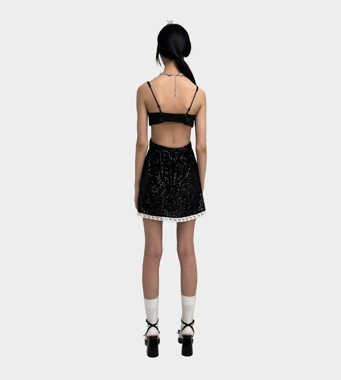 ShuShu/Tong - Lace Trimmed Cut-out Dress Black