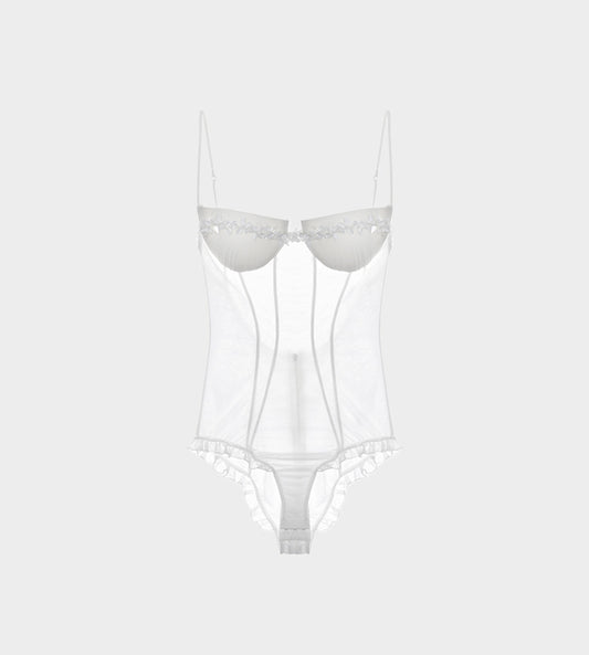 ShuShu/Tong - Ruffled Lace Bodysuit White