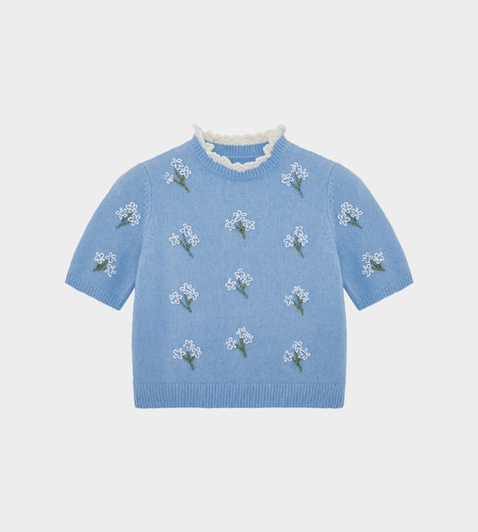 ShuShu/Tong - Embroidered Flower Sweater Blue