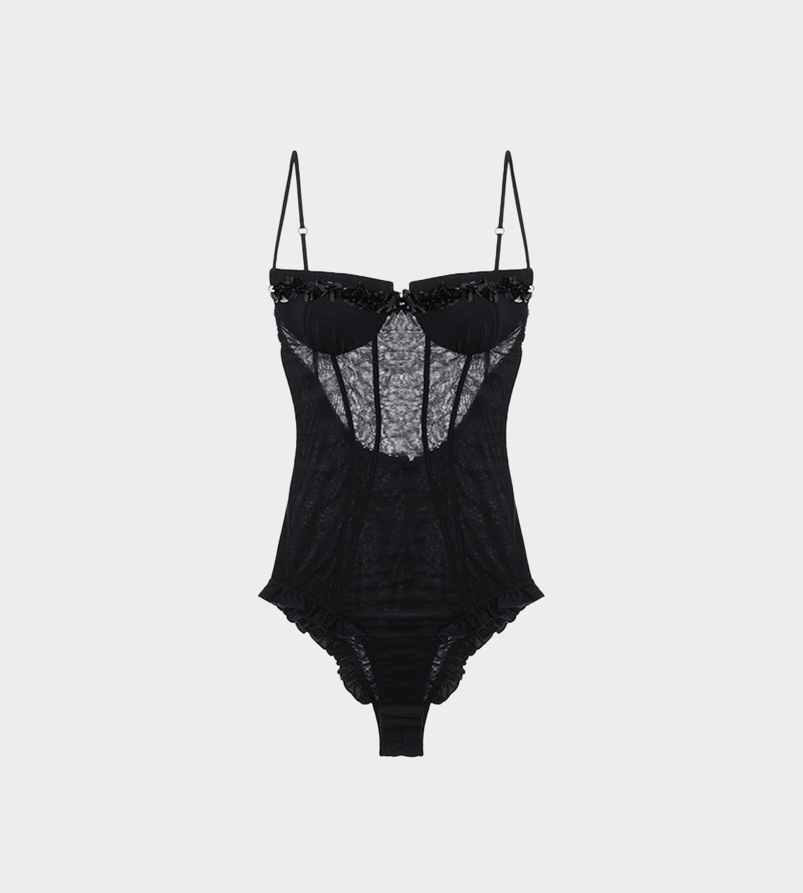 ShuShu/Tong - Ruffled Lace Bodysuit Navy