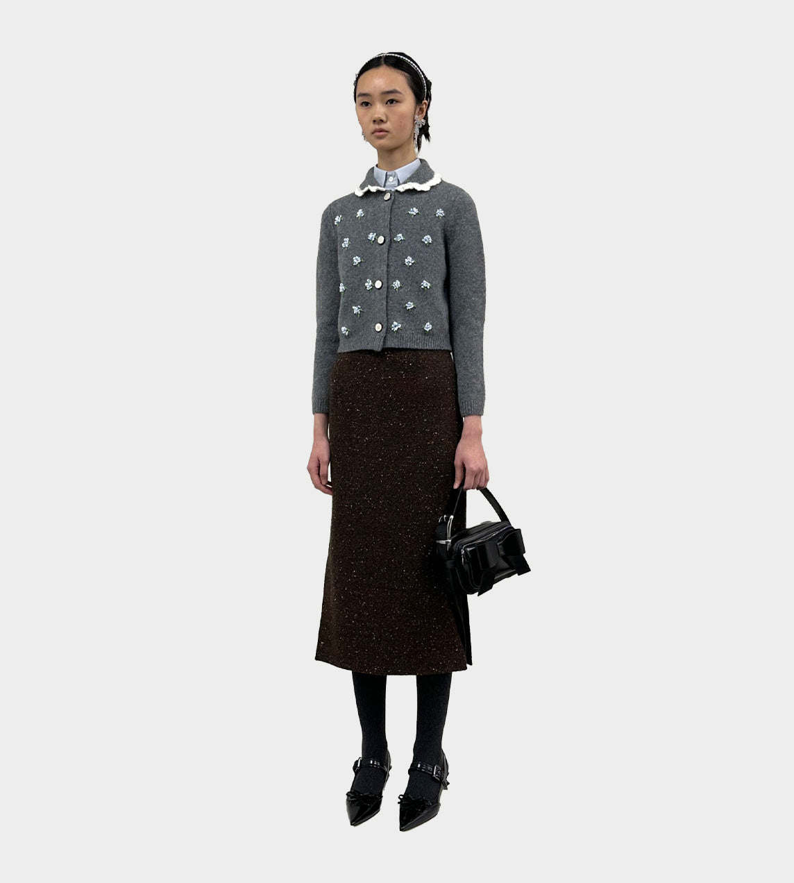 ShuShu/Tong - Embroidered Flower Cardigan Grey