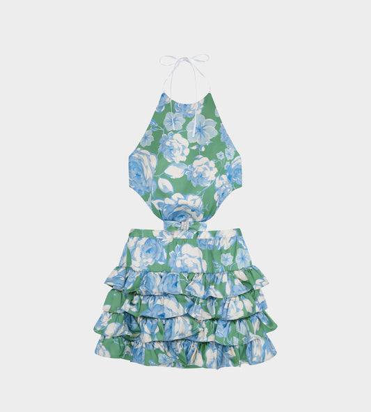 ShuShu/Tong - Cut-out Halter Ruffled Dress Blue