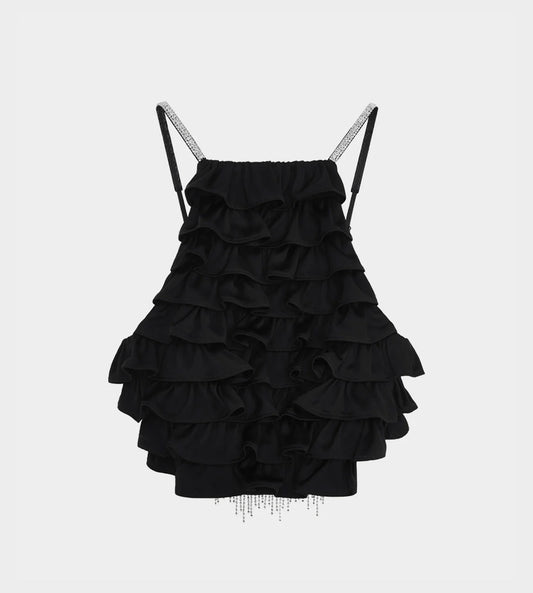 ShuShu/Tong - Layered Ruffle Halter Top Black