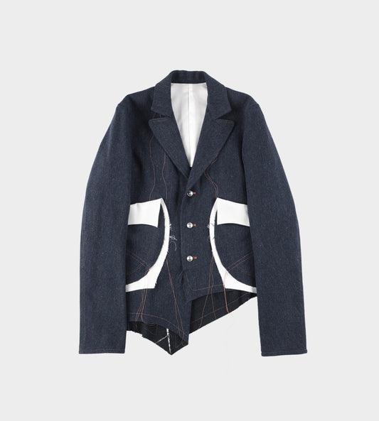 Sulvam - Wool/Denim Long Sleeve Jacket Navy