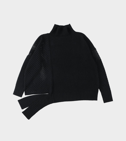 Sulvam - Mesh Asymmetry Knit Black