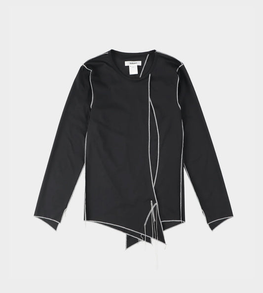 Sulvam - Layered Slit Long T-Shirt Black