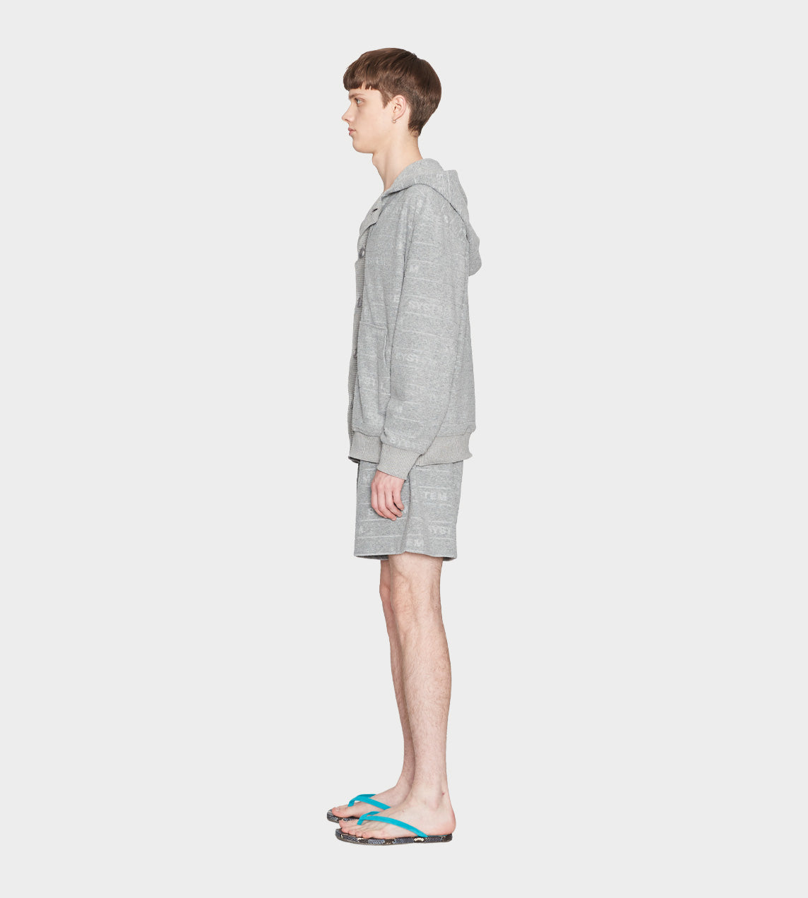 System - Embossed Terry Button Front Hoodie Grey