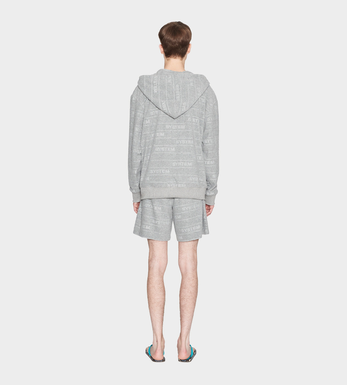 System - Embossed Terry Button Front Hoodie Grey