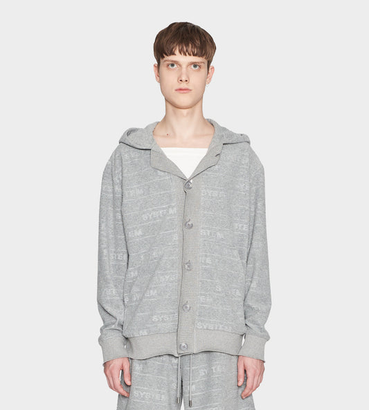 System - Embossed Terry Button Front Hoodie Grey