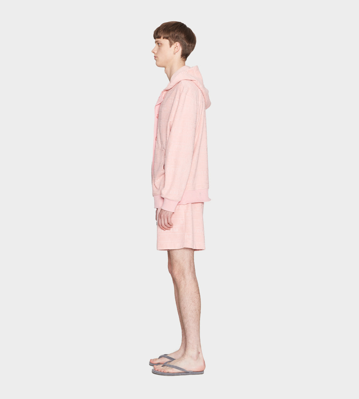 System - Embossed Terry Button Front Hoodie Pink