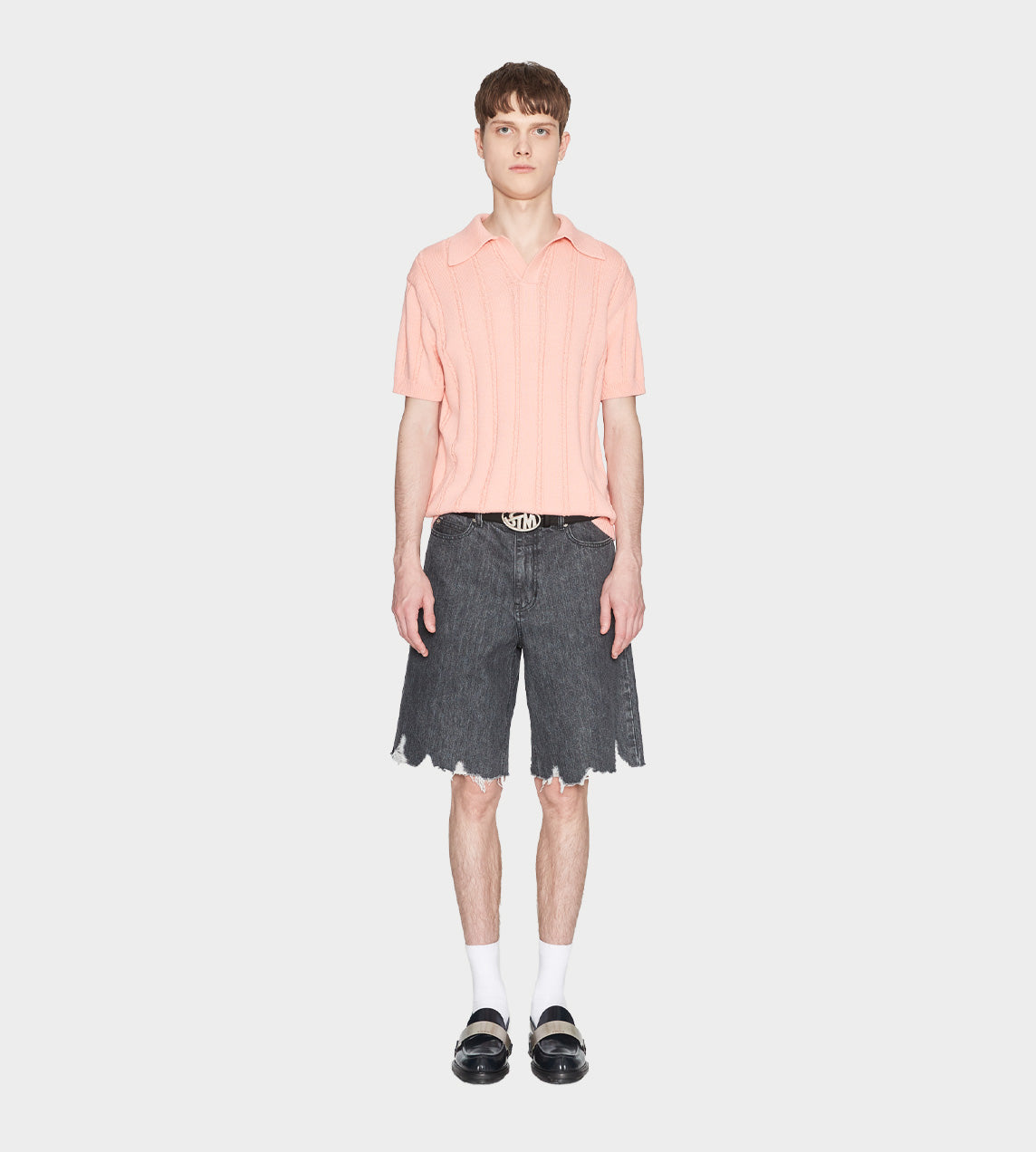 System - Cable Knit Polo Pink