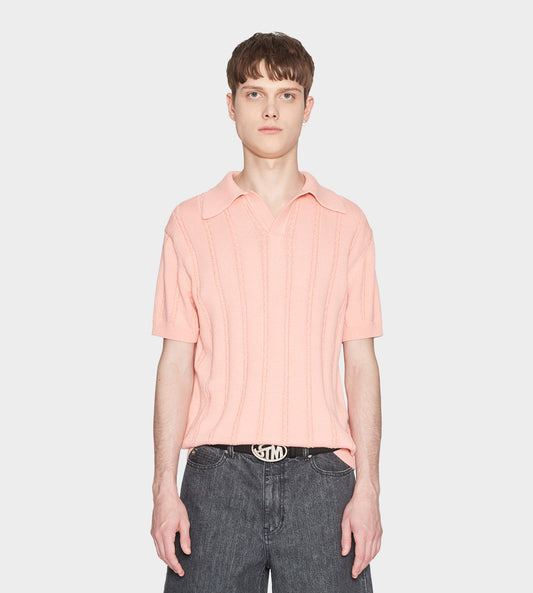 System - Cable Knit Polo Pink