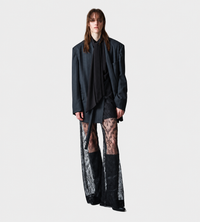 UJOH - Waist Draw Cord Lace Wide Pants Black